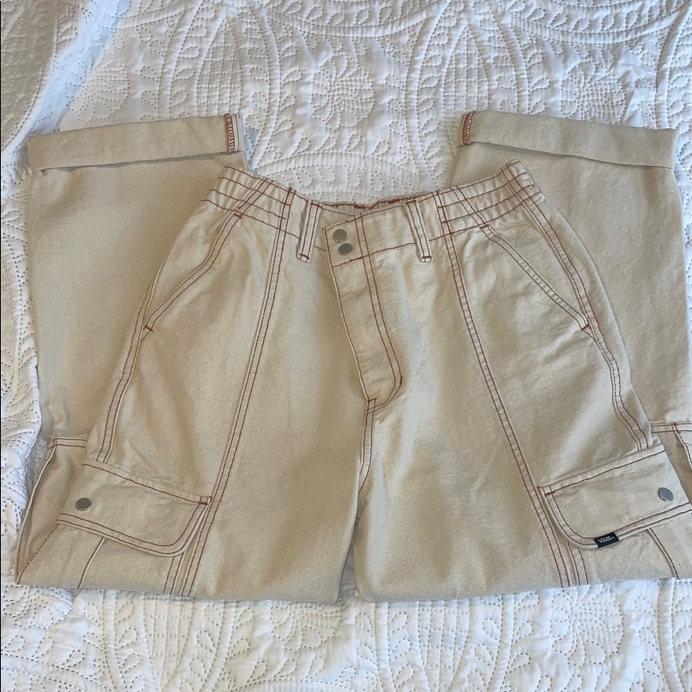 Vans cream Cargo Pants with Stitch Detailing